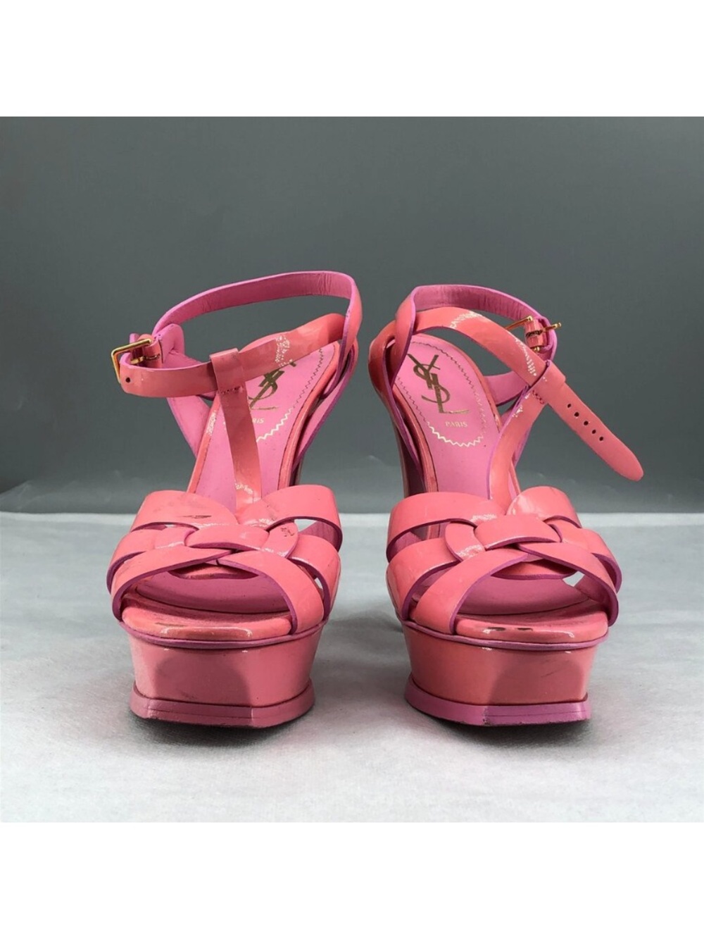 Saint Laurent Bright Pink Braided Platform Sandals